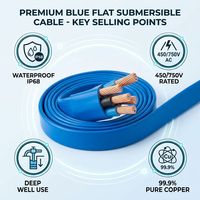 Wasserdichtes IP68 PVC Blaues Flachkabel 3-adrig Reiner Rotkupferleiter Tauchpumpen-Tiefbrunnenkabel Anpassbare Größe