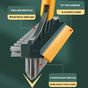 Lange Handgreep Upgrade Draaibare Handgreep Bezem Met Schraper Raam Wasborstel Rakel 3 In 1 Verdieping Scrub Stijve Bezem Dweil