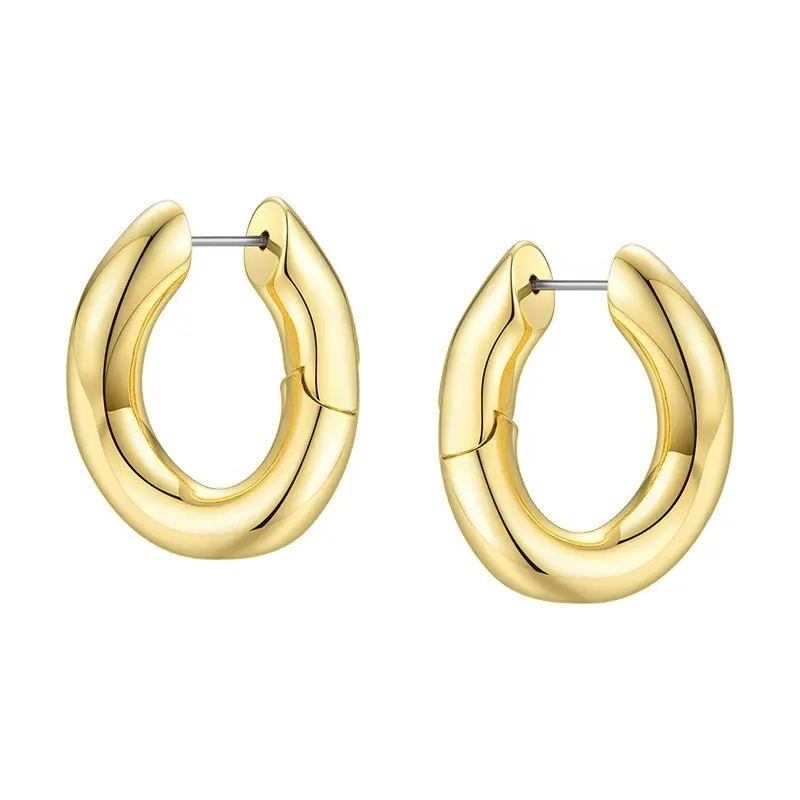 Hoge Kwaliteit 18K Vergulde Messing Jewelrysolid U Vorm Onregelmatige Stud Oorbellen Oorlel Hoop Earring EC191044