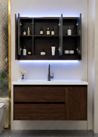 Meuble-lavabo mural moderne en marbre avec miroir LED et vasque intégrée pour hôtel, appartement, villa – Personnalisable