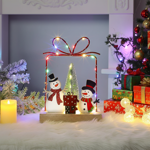 Adornos Navideños de Mesa con Muñecos de Nieve de Madera Preiluminados con LED, Funcionan con Pilas, Decoración para el Hogar con Marco de Metal y Cajas de Regalo - Product Image 3
