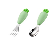 Cuillère et fourchette en acier inoxydable 18/8 de luxe moderne et chaleureux avec manche en silicone motif maïs - Pour le camping et la maison
