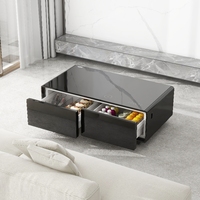 Table basse de luxe avec deux tiroirs réfrigérés intégrés, écran tactile électrique et recharge sans fil pour la maison, l'hôtel et l'appartement