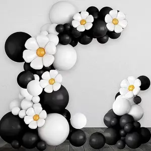 79 buah kit lengkungan karangan bunga balon aster hitam putih untuk dekorasi Baby Shower balon pesta tema ulang tahun latar belakang pernikahan