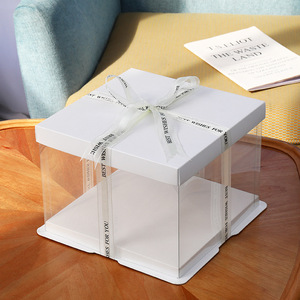Caja Cuadrada Transparente Blanca para Pastel <span class=keywords><strong>de</strong></span> <span class=keywords><strong>Cumpleaños</strong></span> <span class=keywords><strong>de</strong></span> 6-14 Pulgadas, Simple/Doble/Tríplice, con Estampado en Caliente - Product Image 1