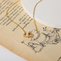 Colliers en acier inoxydable plaqué or 18K, chaîne à maillons à Double cercle, ras du cou, perles, pendentifs pour femmes