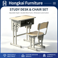 Ensemble de bureau et de chaise en métal moderne avec plateau en bois, hauteur réglable, mobilier scolaire commercial durable
