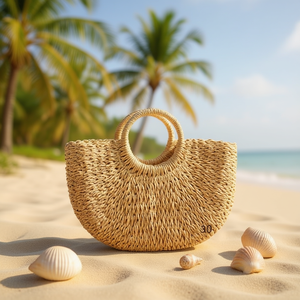 Grande Borsa Semirotonda in Carta Intrecciata 42x30Cm, Borsa da Spiaggia a Mano - Product Image 3