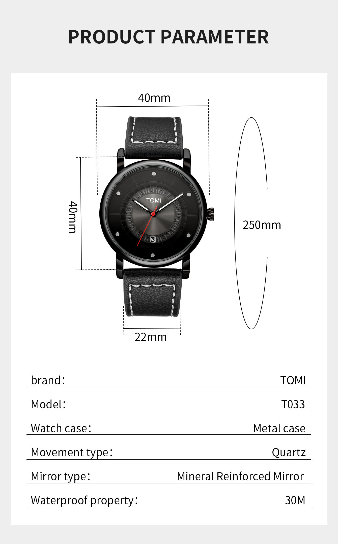 TOMI Simple Fashion Trend Waterproof Student Sports Quartz Watch