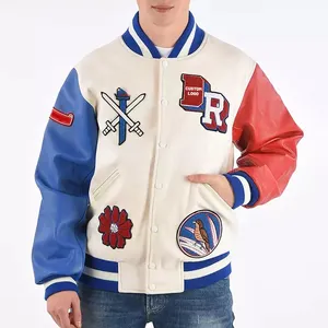 OEM custom high quality leather chenille embroidery patchwork baseball letterman jacket for men