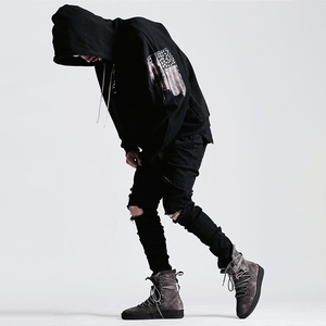 <span class=keywords><strong>Jeans</strong></span> de motard skinny déchirés avec bande adhésive pantalon <span class=keywords><strong>en</strong></span> denim coupe ajustée motos bermudas froissés <span class=keywords><strong>jeans</strong></span> troués au genou <span class=keywords><strong>homme</strong></span> - Product Image 2