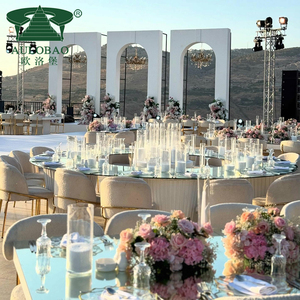 โต๊ะอาหารครึ่งวงกลมกระจกนิรภัย ดีไซน์ทันสมัย สำหรับงานจัดเลี้ยงกลางแจ้ง งานแต่งงาน เฟอร์นิเจอร์โรงแรม ฐานเหล็กหรูหรา - Product Image 4