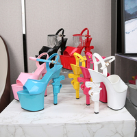 Vente en gros 18cm Stripper Talons Sexy Sandales Talon Carré Peep Toe Dames Pole Dance Robe Chaussures Haute Qualité PU TPU Semelle D'été