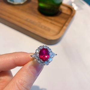 Fashion Eco-friendly Copper Minimalist Oval Cut 8*10/6*8mm Red Zircon Necklace and Ring <b>Set</b> for Sleek Everyday Style - Product Image 5
