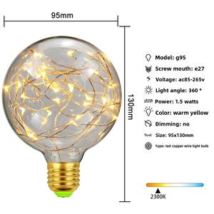 Lámpara de Alambre de Cobre con Bombilla Edison, Luces Decorativas de Navidad LED que Funcionan con Pilas, Iluminación de Cristal - Product Image 2