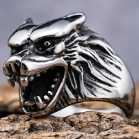 Bague Vintage en Acier Inoxydable Tête de Loup, Design Rétro Doré Style Motard pour Mariage, Fiançailles ou Cadeau