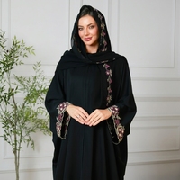 Ensemble Abaya noir avec hijab assorti, broderie florale de Dubaï, robe de soirée pour femmes musulmanes, kaftan islamique élégant