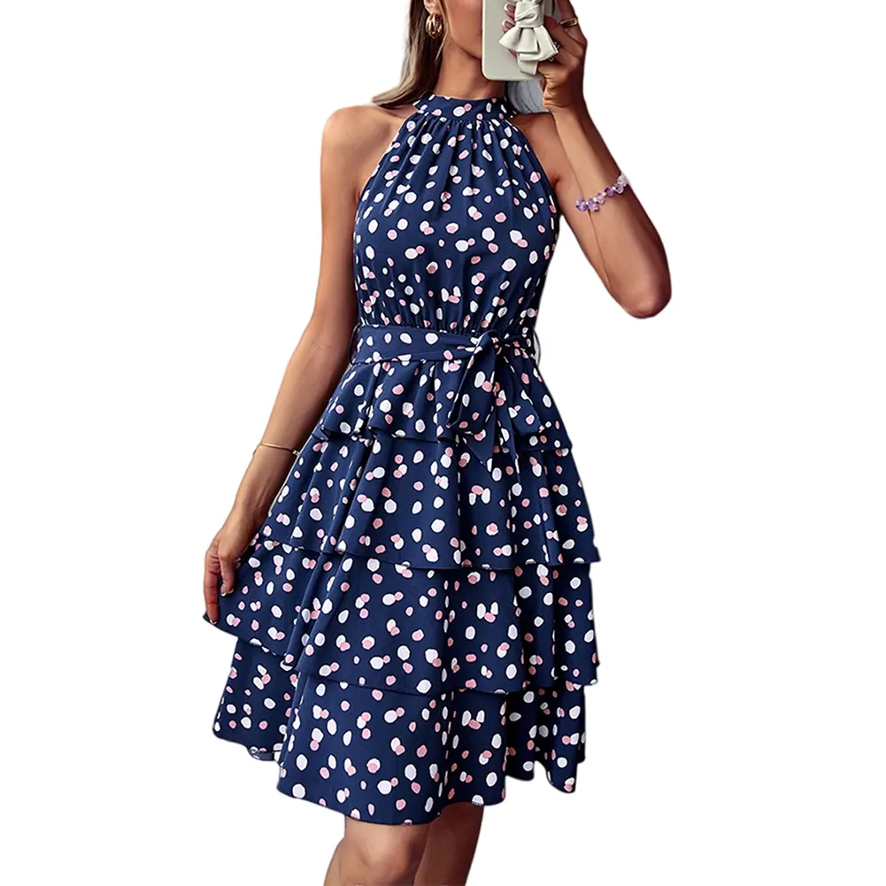 Mini Dress Polka Dot Multilayer Ruffle Halter Trendy Fashion Casual Summer Dresses for Women