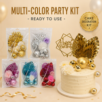 Kit de décoration de gâteau d'anniversaire multicolore en acrylique 11 pièces, avec éventails en papier métallisé et boules décoratives pour fournitures de fête