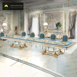 Villa rettangolare bianco oro blu design francese tavolo reale lungo lusso di lusso conchiglia di legno sala banchetti tavolo per 10 12 - Product Image 1