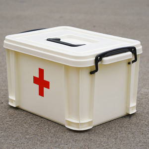Caja de plástico para medicamentos, botiquín de primeros auxilios portátil de doble capa con 10 rejillas para uso doméstico, color blanco marfil transparente - Product Image 1