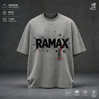 T-shirt gris délavé RAMAX 280GSM pour homme, style gothique, streetwear, coton épais, coupe ample, personnalisable, vente en gros, OEM, ODM