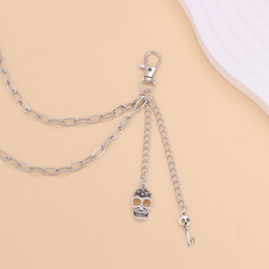 yueli Silver <b>Skull</b> Key Waist Chain Double Layer Hip Hop Denim Accessory Zinc Alloy Fashion Body Chain Daily Wear - Product Image 3