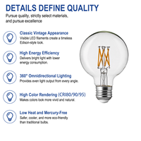 Lampe à filament LED G25 G80 E26 à lumière chaude 12W 1600LM, luminosité réglable pour l'éclairage d'ambiance des cafés et restaurants