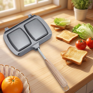 Aluminum Non-Stick Sandwich Baking Frying Pan, Double-Sided Breakfast Skillet with Heat-Resistant Handle for Commercial Kitchen - Product Image 3