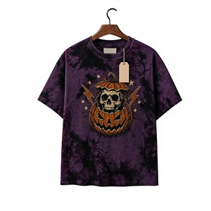 <b>Men</b> Acid Wash Oversized Short Sleeve T-Shirt Vintage <b>Halloween</b> Pumpkin Witch Hat Graphic Print T-shirt Wholesale - Product Image 2