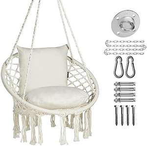 كرسي معلق داخلي بحبل من القطن والفناء سلة معلقة بشرابة أرجوحة كرسي أرجوحة - Product Image 1