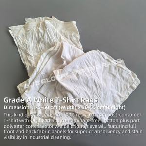 ผ้าเช็ดอุตสาหกรรมเกรด A สีขาวบริสุทธิ์ ผ้าเช็ดเสื้อยืด 100% ผ้าฝ้าย สำหรับทำความสะอาด - Product Image 2