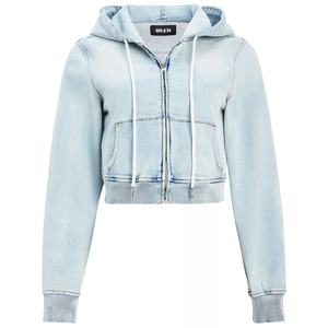 Hoodie en jean court zippé personnalisé pour filles, coupe slim, en molleton bouclette vintage, coton côtelé, style streetwear, survêtement - Product Image 6