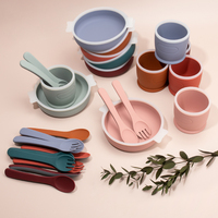 Juego de utensilios de silicona sin BPA para niños, platos con ventosa, cuenco, babero, vajilla de silicona de grado alimenticio para bebés, proveedor de fábrica