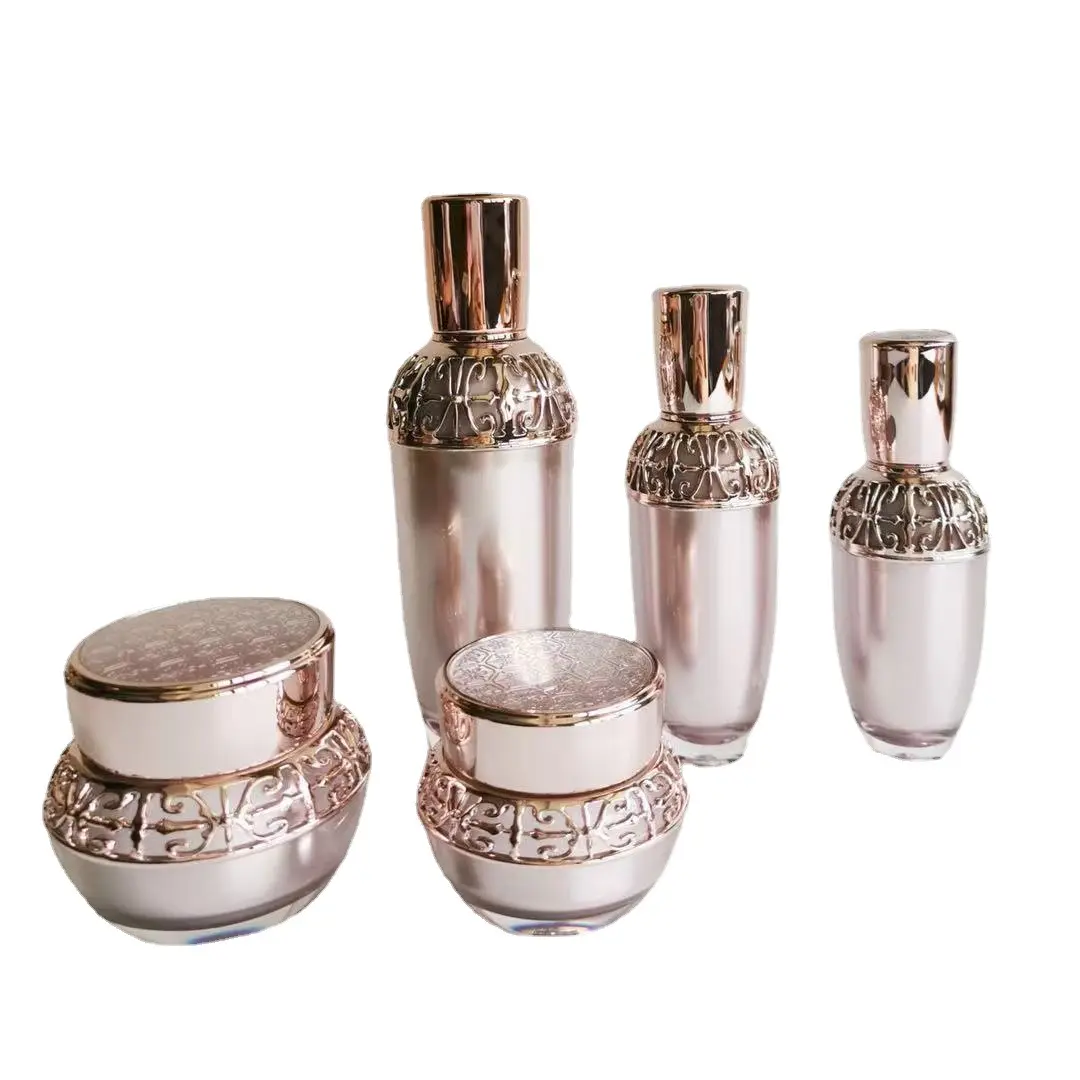 Luxury Design Acrylic Pink Portable Cosmetic Empty Lotion Bottle Travel Bottles Kit Eye Cream Jar