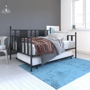 Black <strong>Metal</strong> Full <strong>Daybed</strong> and Twin Trundle Bed Sturdy <strong>Metal</strong> Frame with Solid <strong>Metal</strong> Slats - Product Image 2