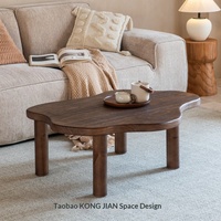 Table basse rétro en bois massif, table à thé en bois de forme irrégulière, finition vieillie, style Wabi-Sabi médiéval, table tatami pour salon