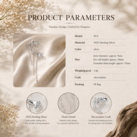 Boucles d'oreilles à clip en argent sterling 925 faites à la main, design original, chaîne à pampilles, hypoallergéniques, sans perçage, cadeau de mariage pour femme