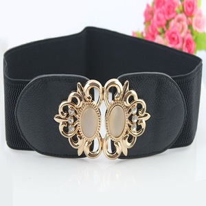 Metal Buckle Skinny Women's Fashion Elastic Press Studs Closure Wide Belt