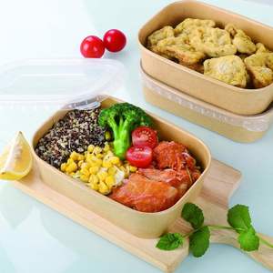 16 24 30 36oz Recyclable Disposable Single Wall Rectangular Brown Kraft Paper Soup Noodle Salad Food Bowl <b>Containers</b> with Lid - Product Image 3