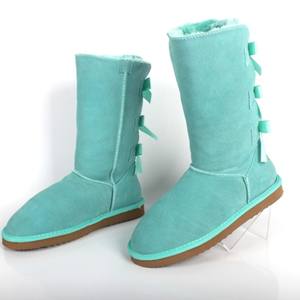 Sepatu Bot Salju Wanita Musim Dingin Berbahan Kulit Domba dengan Pita dan Bulu, Murah, Terkenal, Grosir, Fashion - Product Image 2