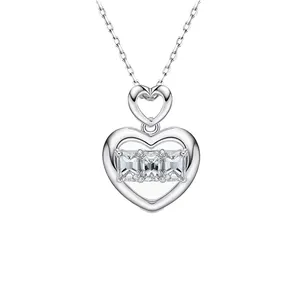 Custom Fine Jewelry 14K Gold Pendant Inlaid Lab Grown Diamond Heart Pendant Charm Necklace For Women