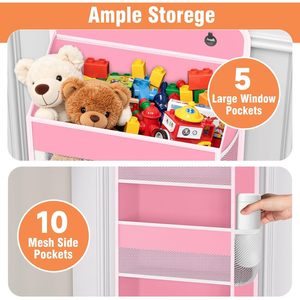 Over The Door Organizer 5 Tier Pink Hanging <b>Storage</b> With Side Pockets For Bedroom Dorm Closet Organization - Product Image 4