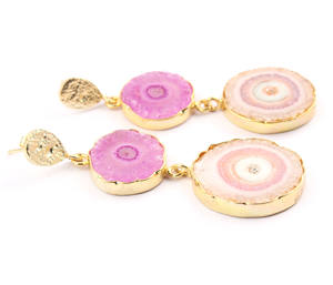 Natural Solar Quartz <b>Drop</b> Dangle <b>Gold</b> Edged Two Tier Handmade Hanging Dangling <b>Gold</b> Fashion Jewelry Agate <b>Earrings</b> - Product Image 6