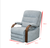 Fauteuil inclinable électrique en tissu avec accoudoirs en bois pour personnes âgées, handicapées ou en soins infirmiers