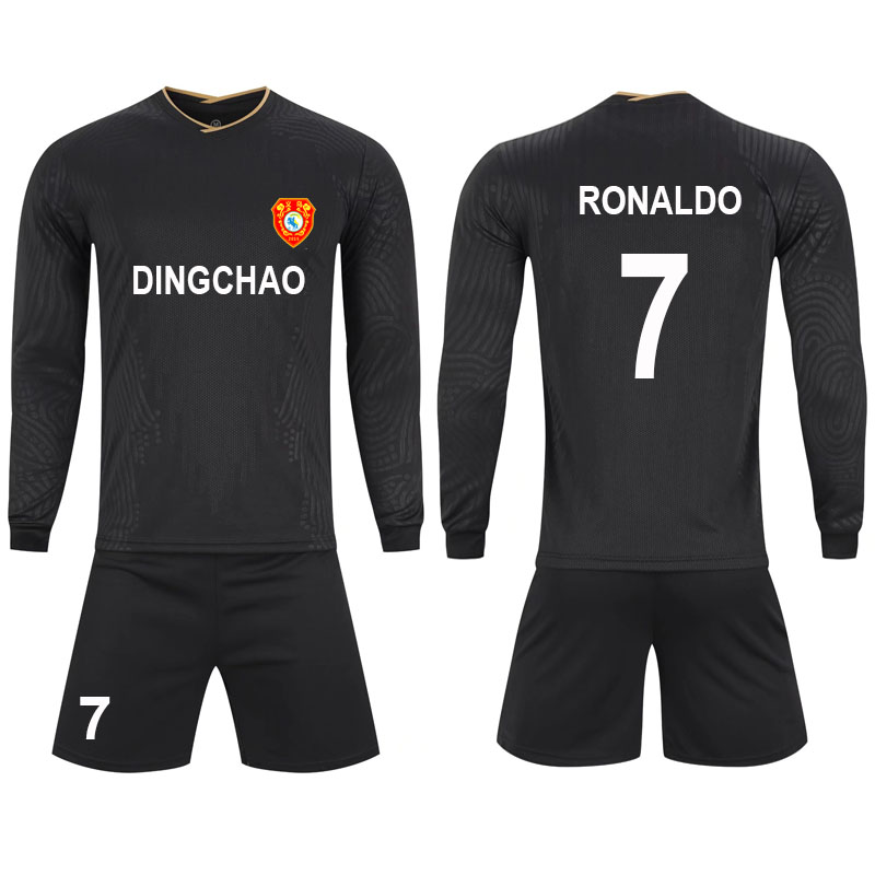 2022 Wholesale Custom Logo Black Soccer Jerseys Long Sleeve Uniform Set International Club Football Uniform