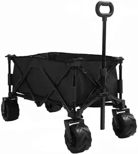 Collapsible Folding Wagon Cart With Utility Big Wheels Folding Wagon Outdoor For Beach Camping Garden