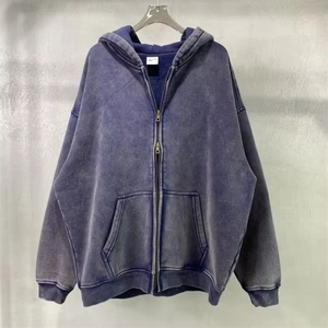 Felpa con Cappuccio di Alta Qualità 500gsm 100% Cotone Lavato Personalizzata Effetto Vintage Sbiadito Streetwear con Zip per <span class=keywords><strong>Uomo</strong></span> - Product Image 2
