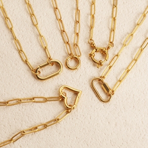 Không Thấm Nước Thép Không Gỉ Đồ Trang Sức Sang Trọng Mùa Xuân Clasp Vòng Tim Khóa Khóa Mặt Dây Chuyền Giấy Kẹp Chuỗi Vòng Cổ Cho Phụ Nữ - Product Image 1