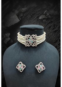 Conjunto de Collar de Gargantilla con Cuentas de Primera Calidad, con Pendientes a Juego y Colgante de Piedra Transparente Brillante para Bodas, Fiestas y Eventos Festivos - Product Image 3